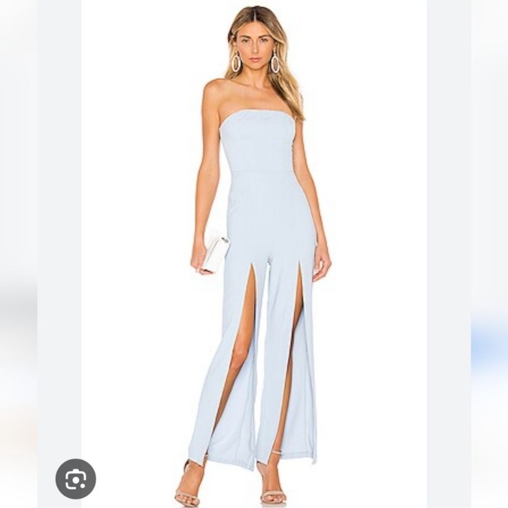 Superdown Blue Strapless Slit Gown